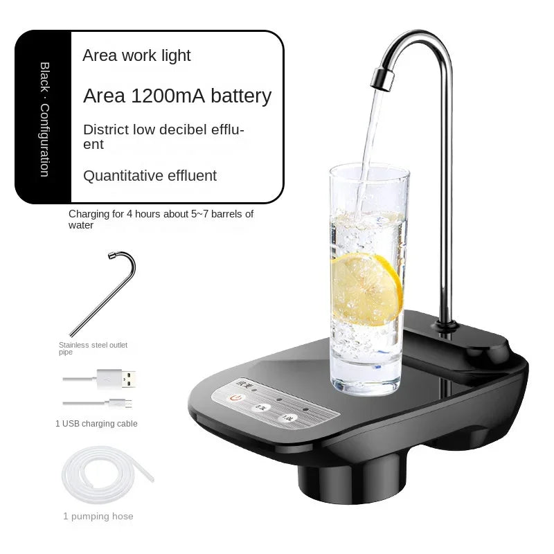 Black Water Bottle Pump Dispenser with intelligent quantitative pumping, quick outlet, food-grade material