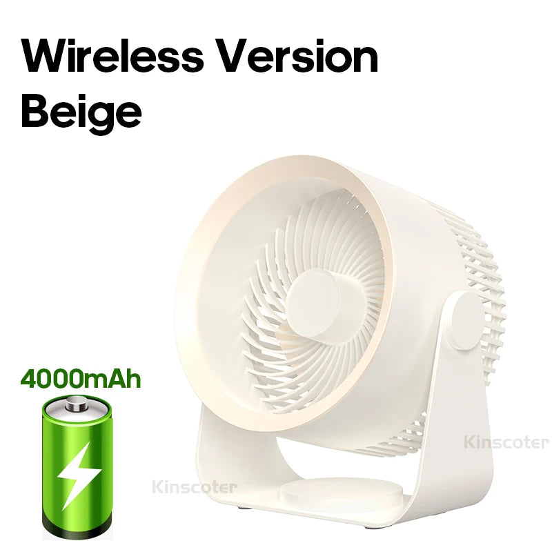 Beige wireless version fan with 4000mAh battery – powerful and portable.
