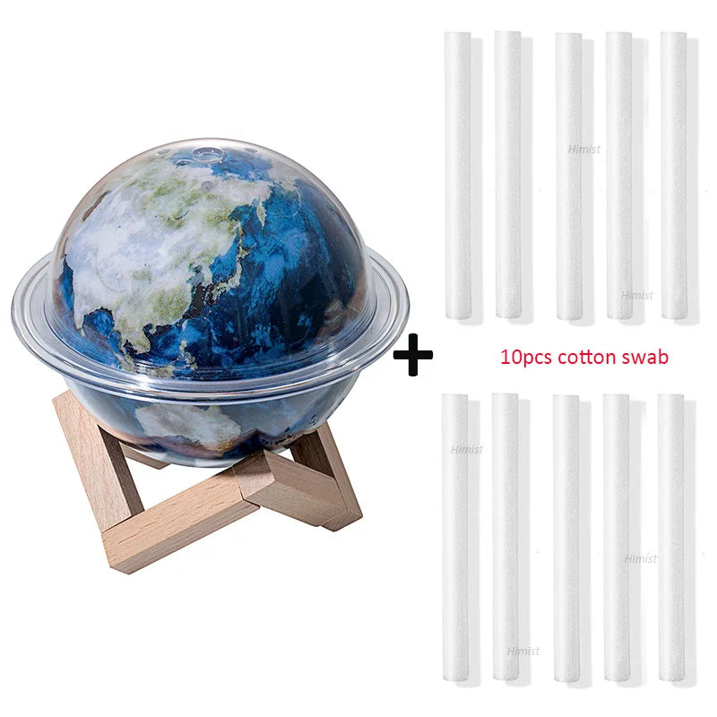 Earth-shaped air humidifier with 10 cotton refills and wooden support