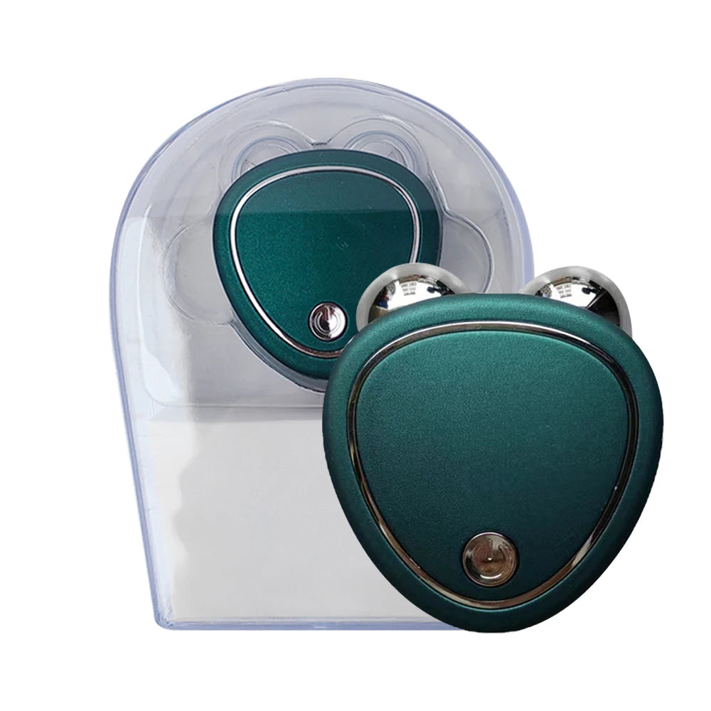 Teal heart-shaped device with a clear plastic case on a white background