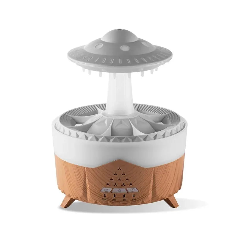 Decorative object resembling a UFO with a wooden base on a white background
