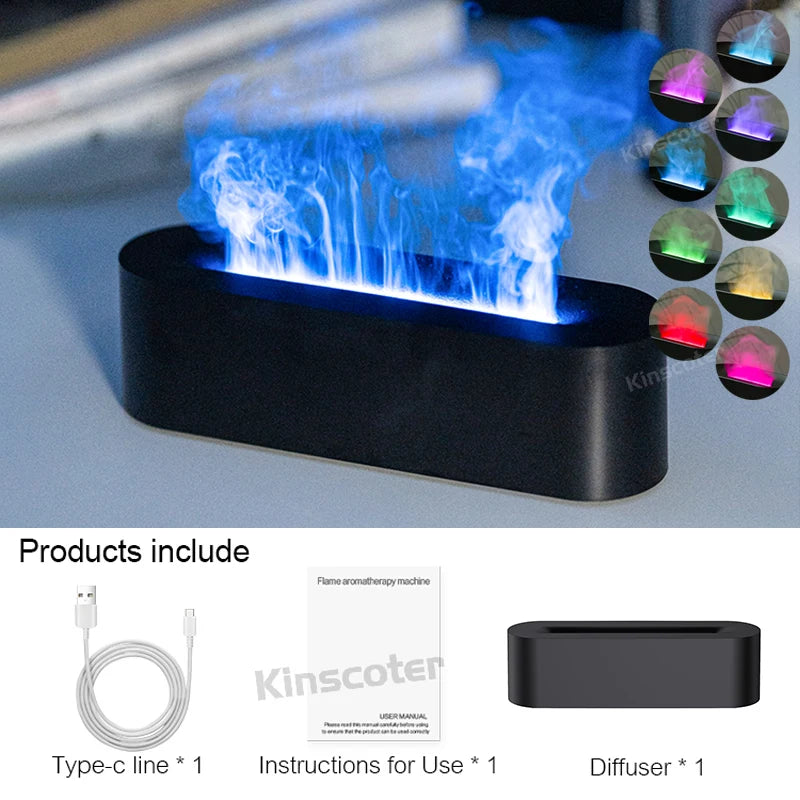 KINSCOTER black diffuser with blue flame mist, 8-color LED modes, and included accessories