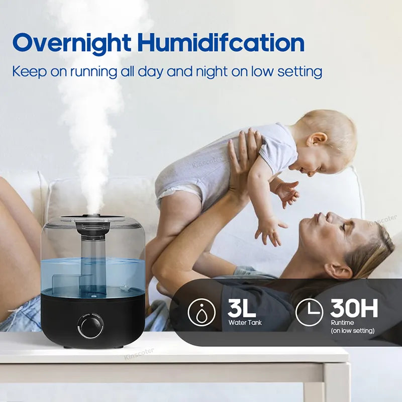 Black air humidifier with 30 hours runtime for overnight use