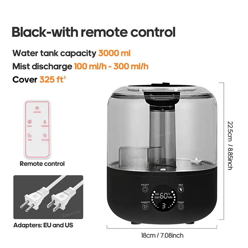 Black Kinscoter air humidifier with remote control and 3L tank