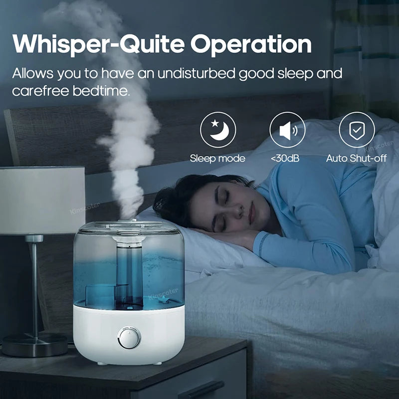 Whisper-quiet white humidifier for sleep with auto shut-off