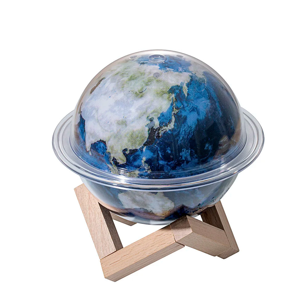 Air humidifier in Earth globe shape with wooden stand, isolated on white