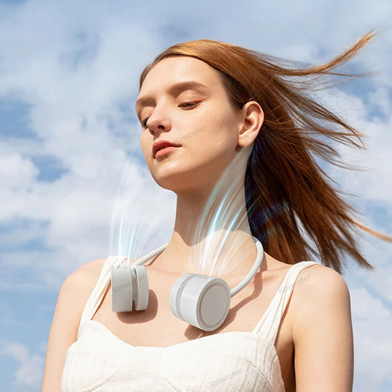 Portable neck fan with dual head design for hands-free cooling