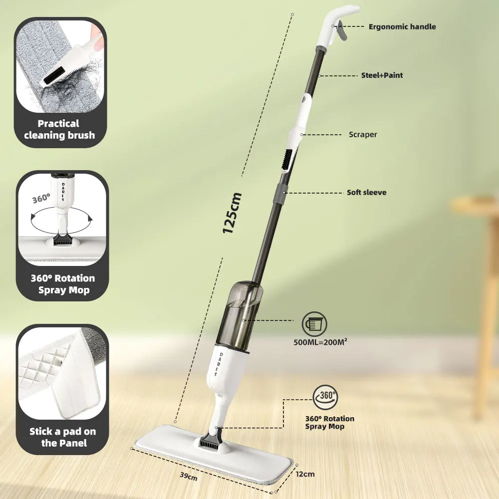 Spray Mop Design with 500ml Bottle, 360° Rotation, Ergonomic Handle