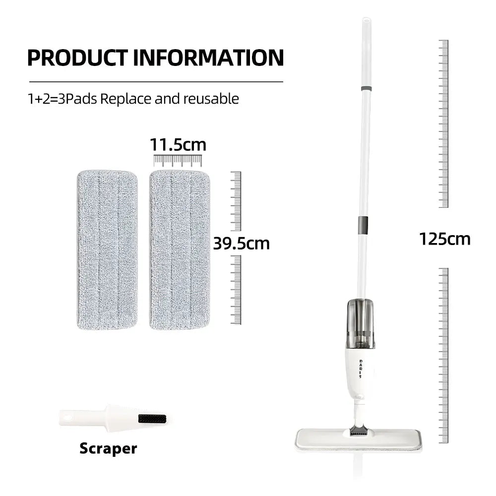 Spray Mop Set with 3 Reusable Microfiber Pads and Cleaning Scraper