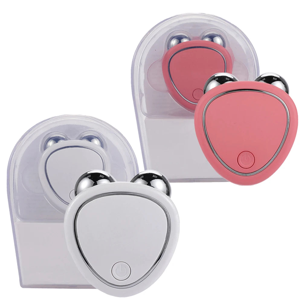 Heart-shaped pink and white devices with clear cases on a white background