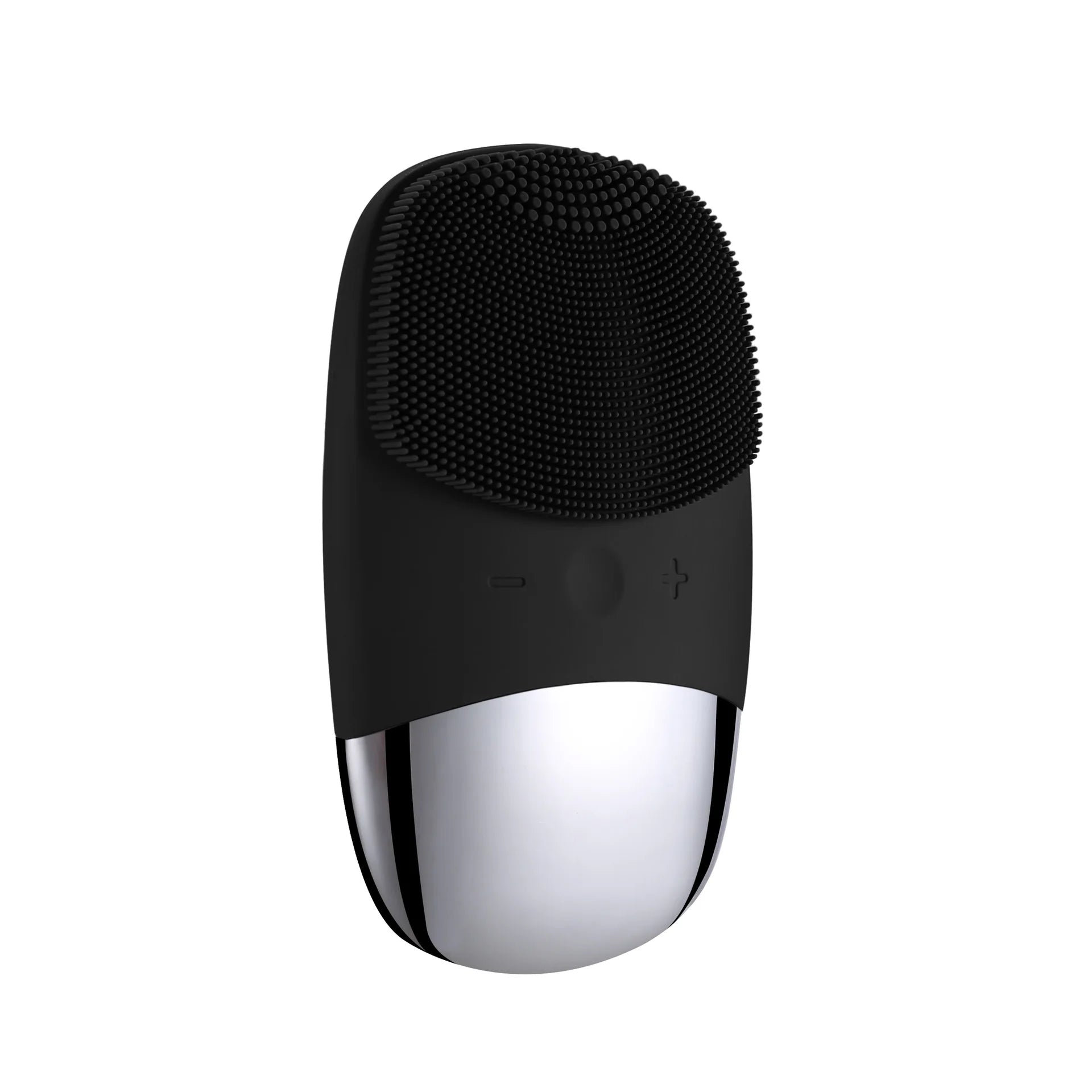 Black electric face brush with silicone bristles for gentle and effective cleansing