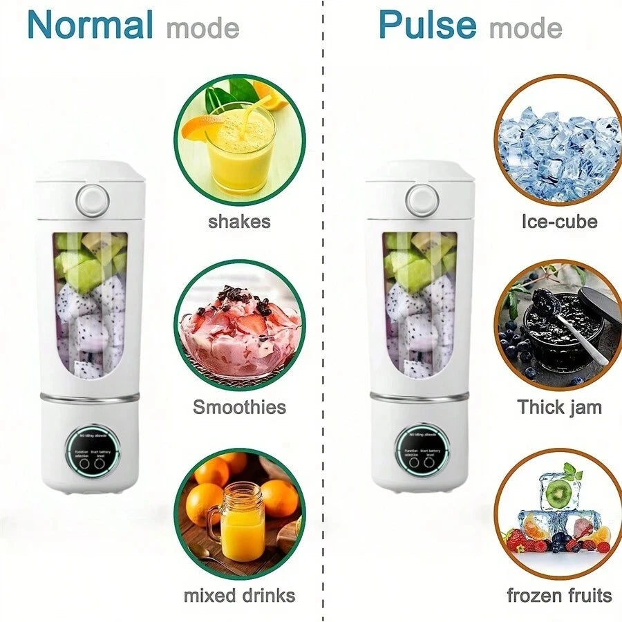 Comparison of a blender in normal mode and pulse mode with various food items.