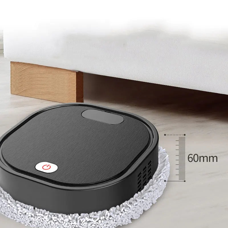 Robotic vacuum cleaner under a bed with a measurement indicator