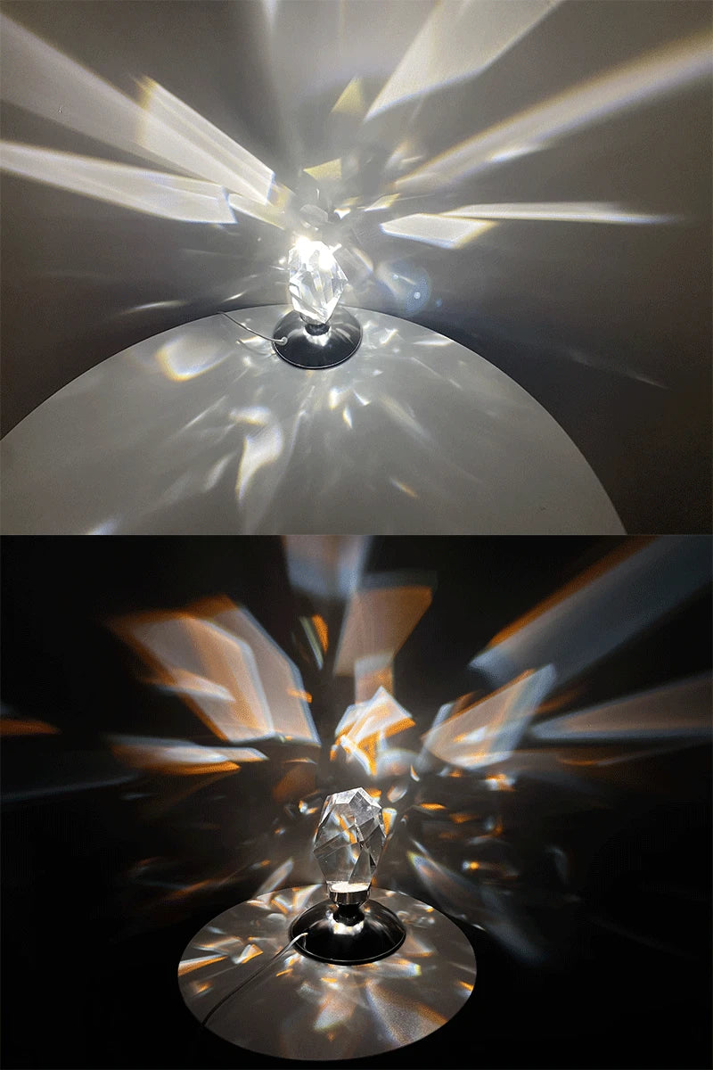 Light Shadow Crystal Lamp projecting white ambient glow on table