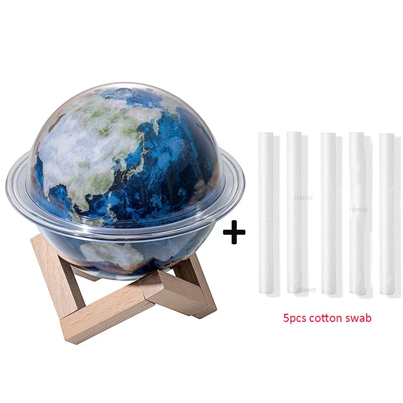 Earth design humidifier diffuser with wooden stand and 5 replacement cotton swabs