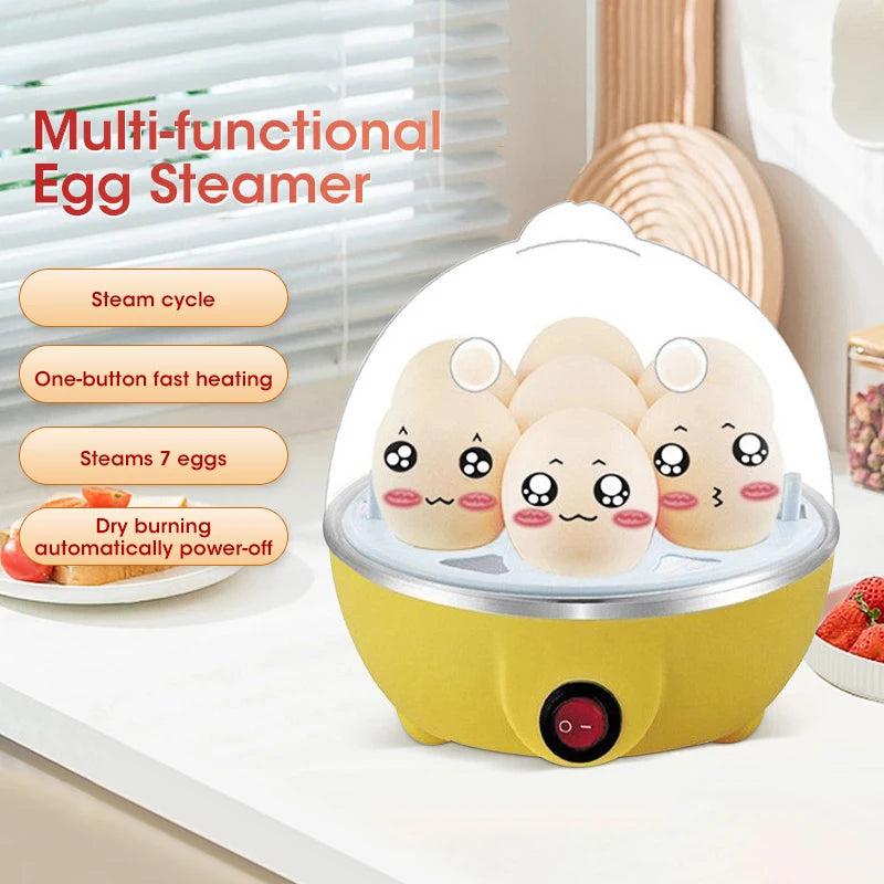 Multi-functional egg steamer with cartoon eggs on a kitchen counter