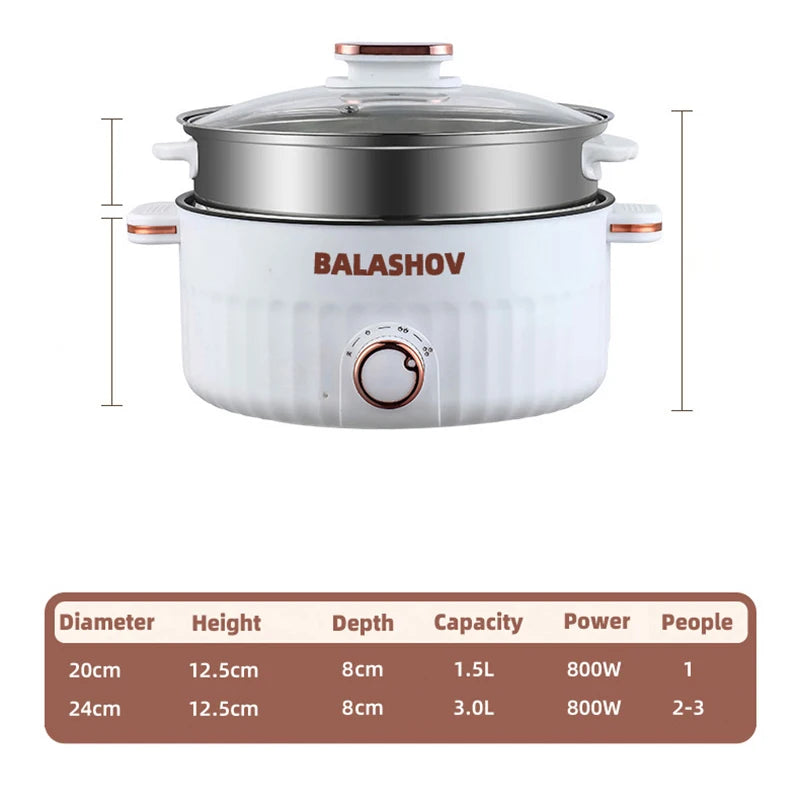 Electric Cooker size and capacity chart – 1.5L and 3L options with 800W power