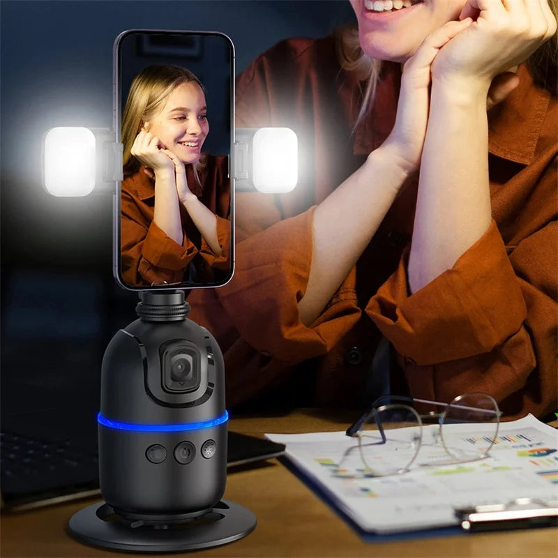 Face tracking gimbal with dual LED lights for night video calls