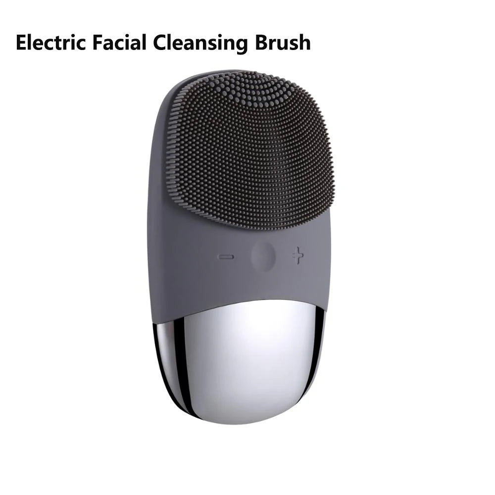 Gray silicone facial brush for deep cleansing and exfoliation