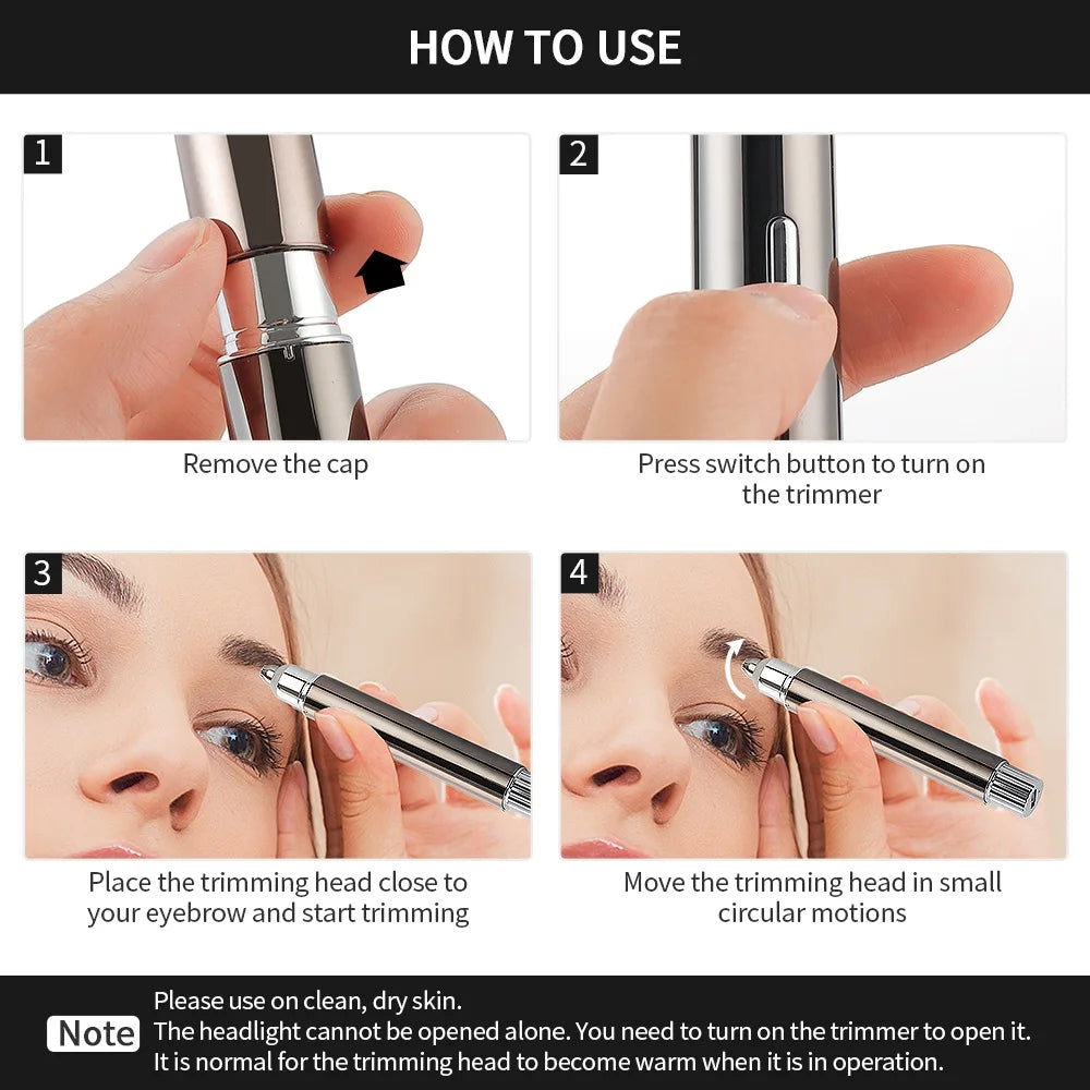 Step-by-step instructions on how to use the electric eyebrow trimmer