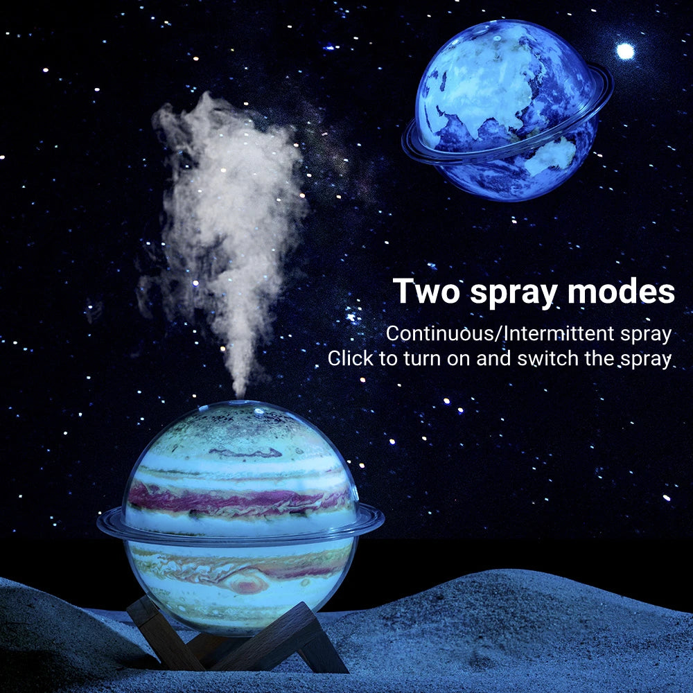 Two spray modes of Jupiter-shaped humidifier diffuser in cosmic background
