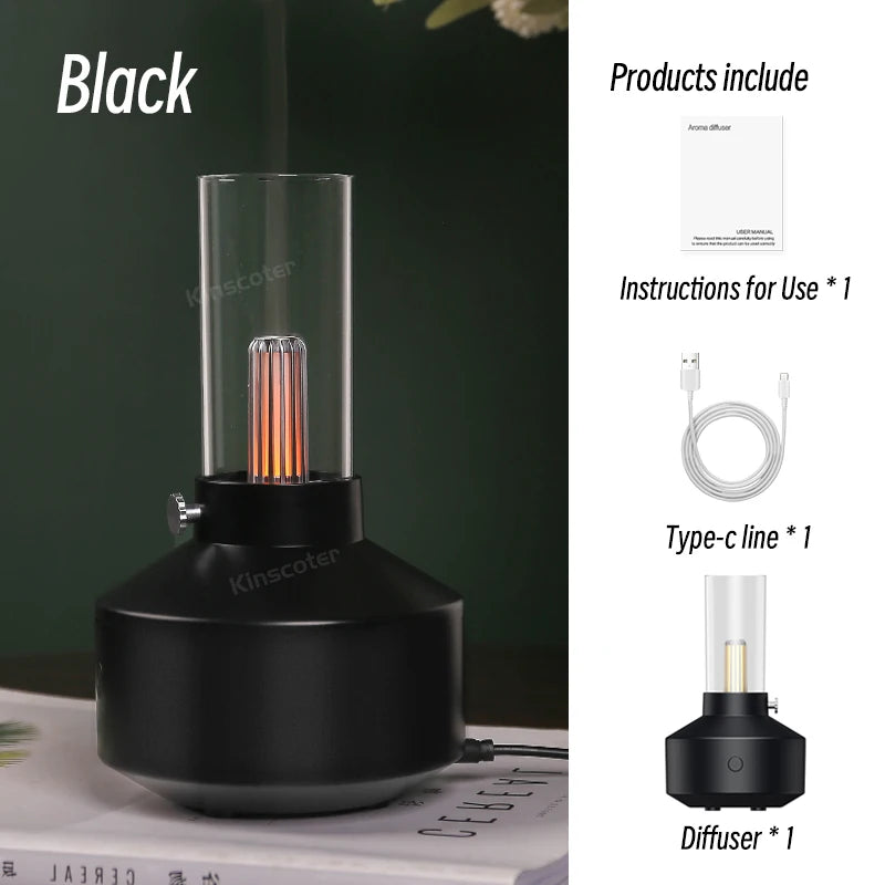 KINSCOTER tube-shaped black aroma diffuser with accessories and instruction manual

