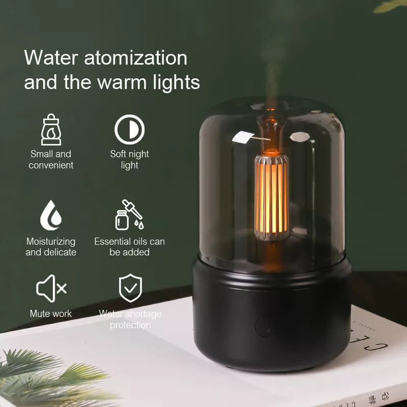 KINSCOTER black retro aroma diffuser with warm glass light and water atomization

