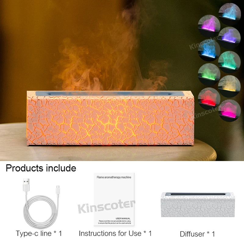 White crackle KINSCOTER diffuser with flame mist, multicolor glow and Type-C cable set