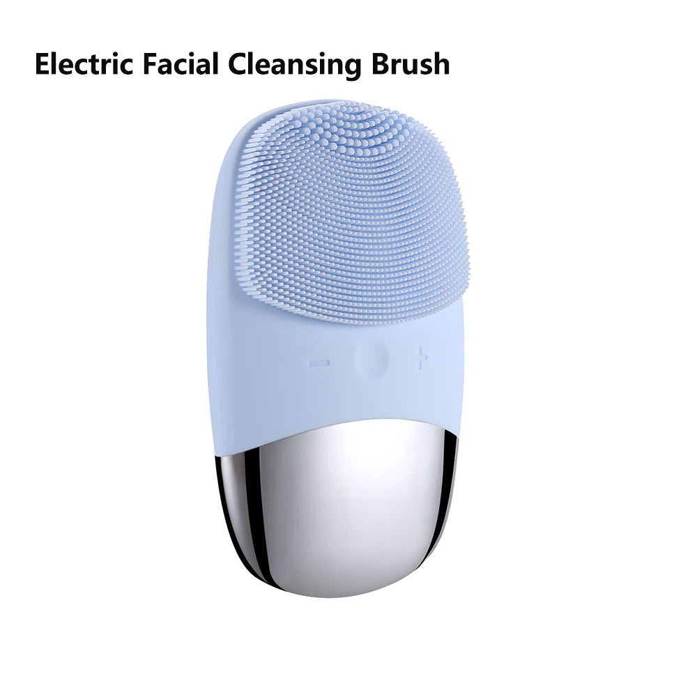 Light blue silicone cleansing brush ideal for daily facial care