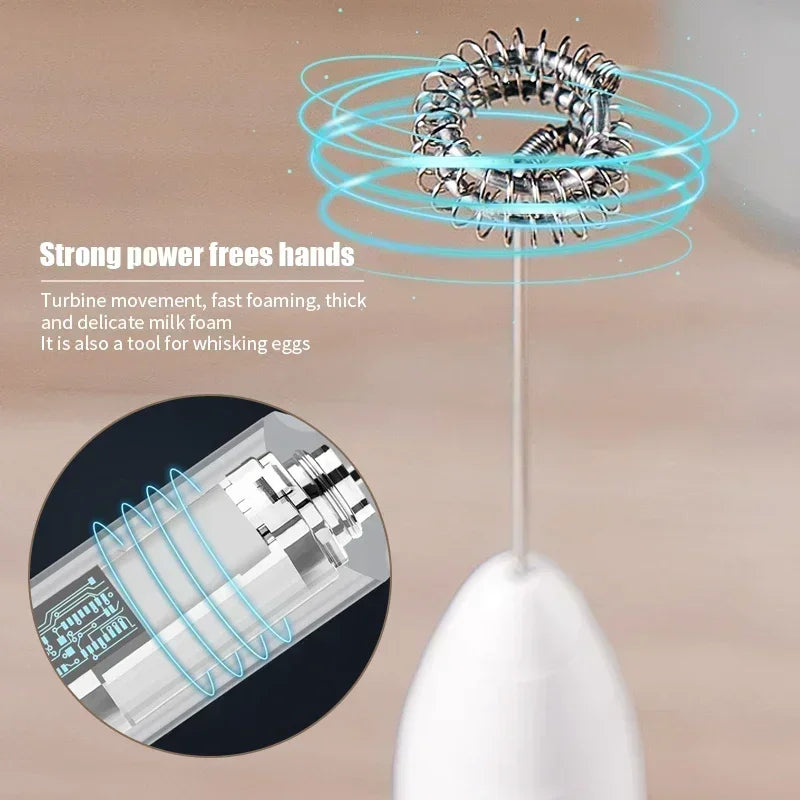 Powerful milk frother with turbine movement for thick foam and egg whisking
