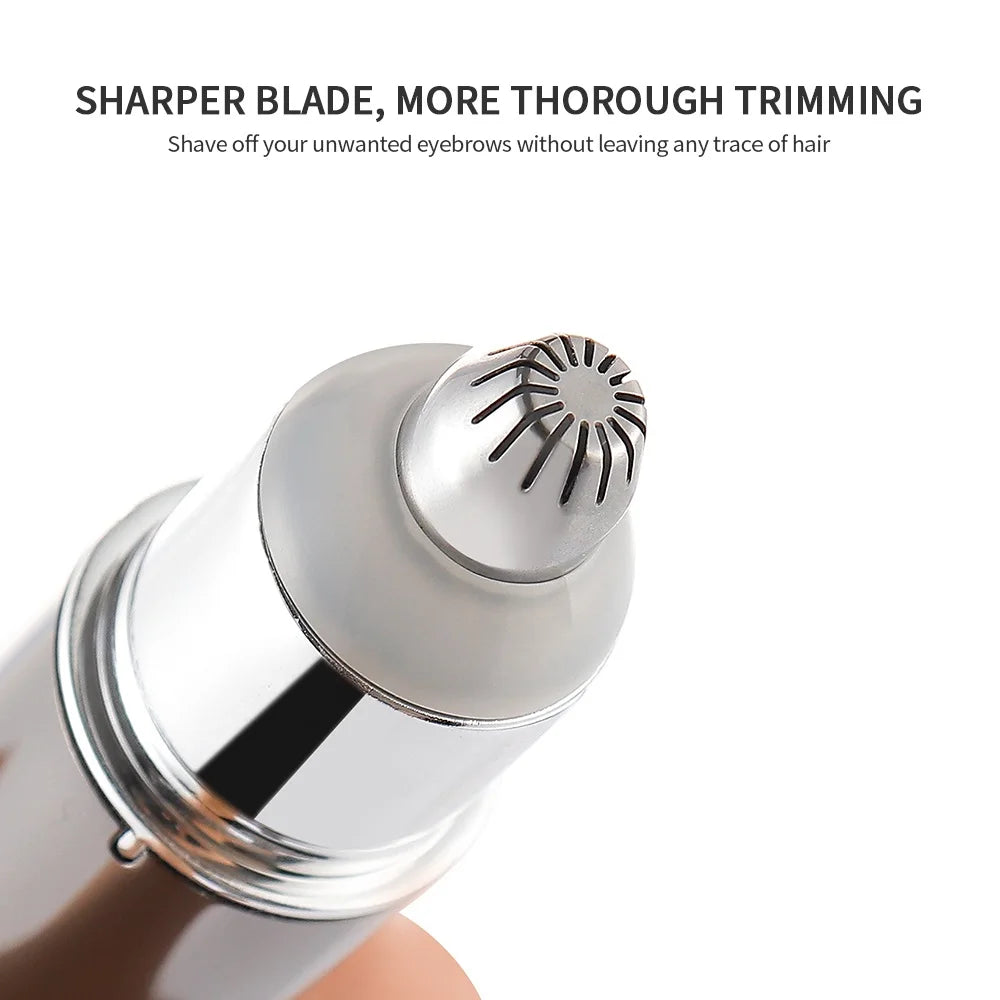 Close-up of precision blade on eyebrow trimmer for clean grooming