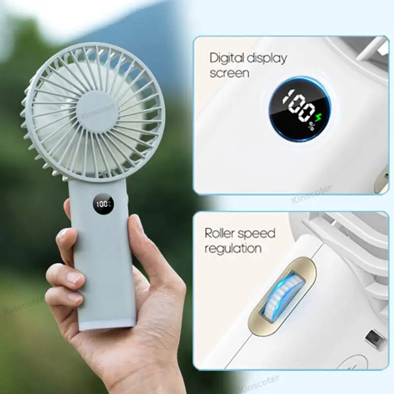Digital display and roller control speed handheld fan, perfect for summer cooling on the go