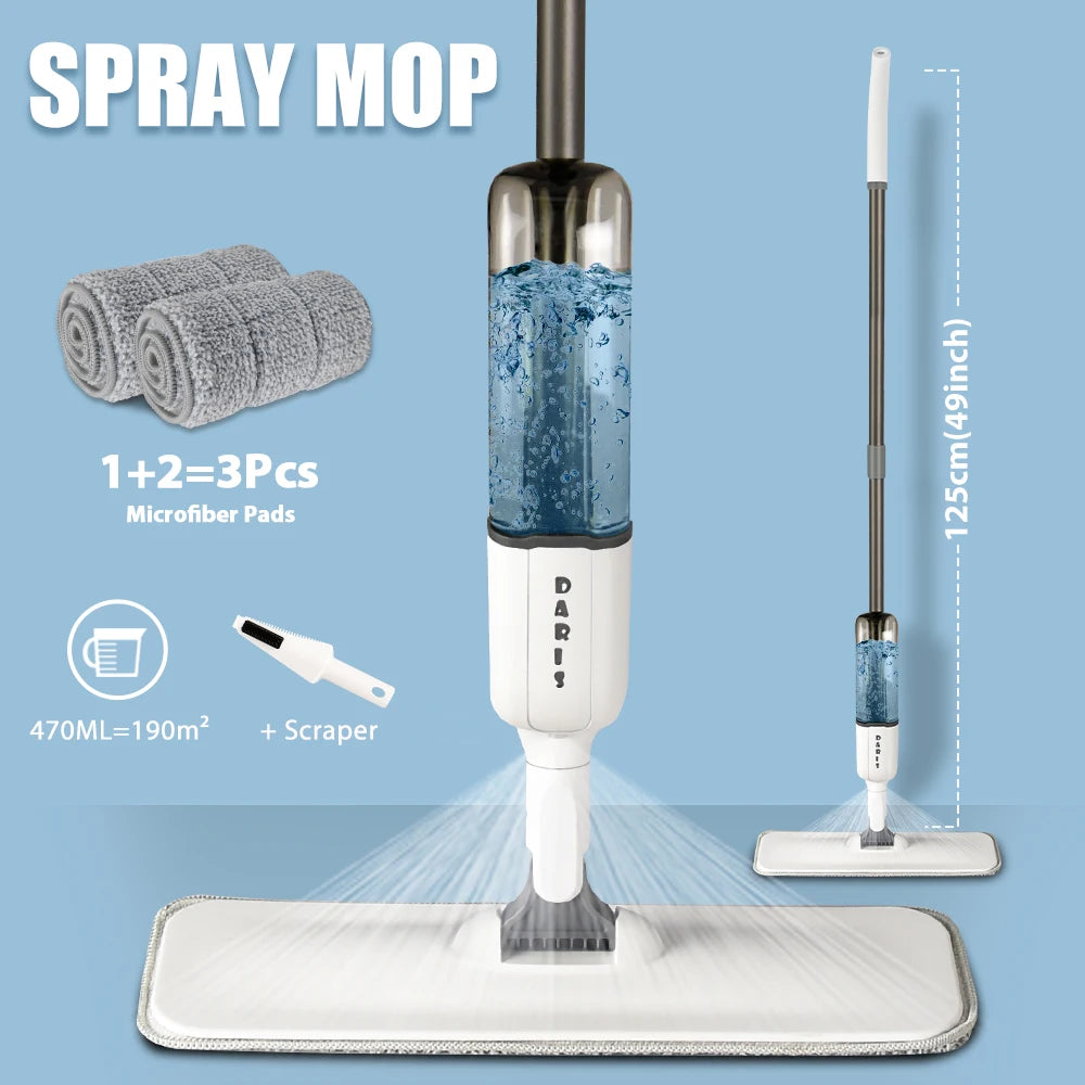 Daris Spray Mop with 3 Microfiber Pads and Water Tank – 125cm Long