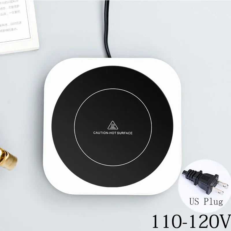 Square design coffee mug warmer with US plug and heat-safe surface