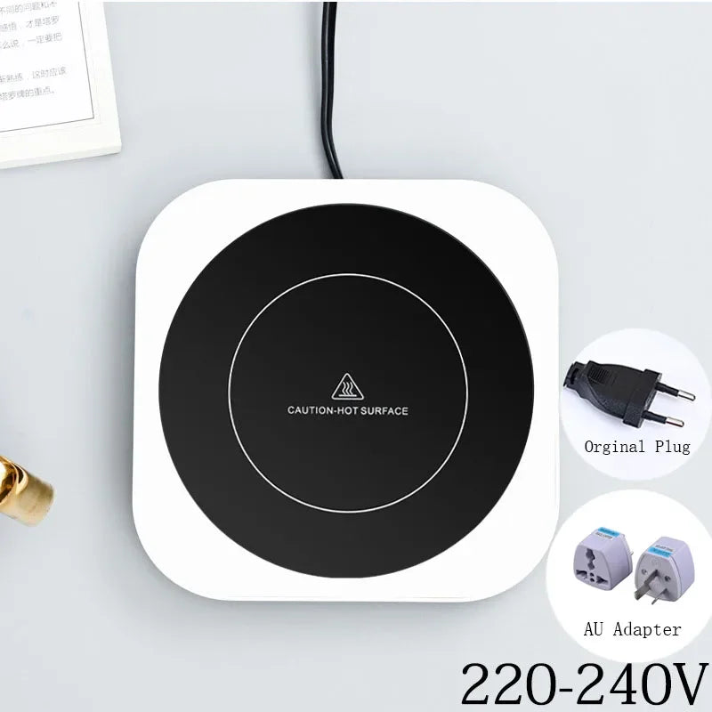 Square mug warmer with AU adapter and EU plug option, 220-240V