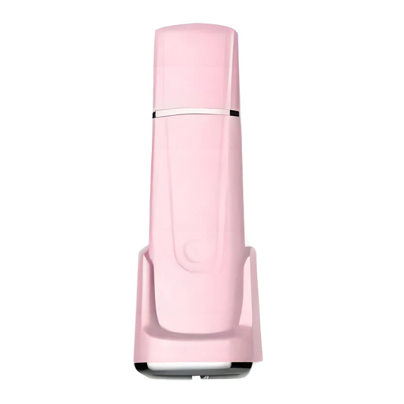 Back view of pink ultrasonic face cleaner showing compact design and sleek finish.